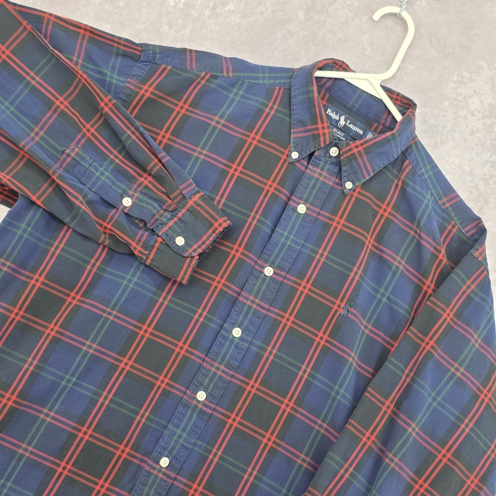 Polo Ralph Lauren Blake Men's L Plaid Long Sleeve Button Down Shirt Blue Pony